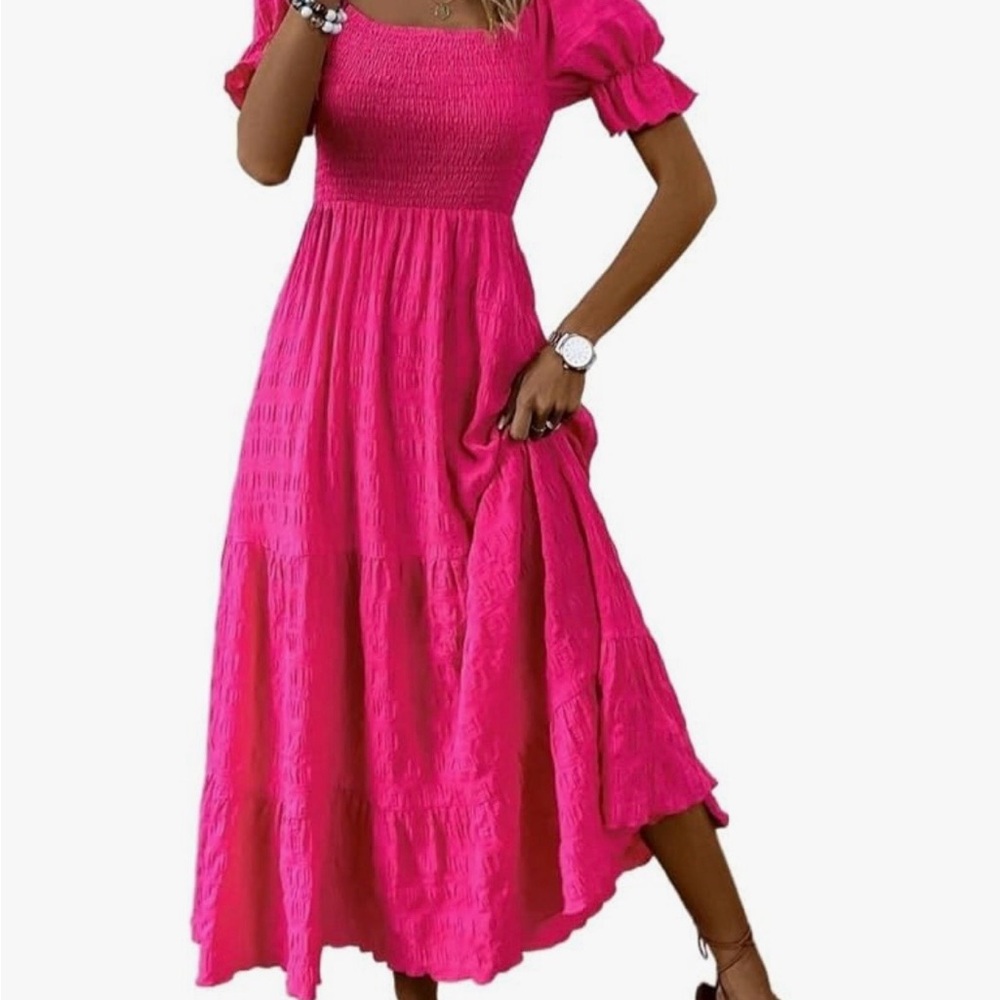 Elegant Pink Smocked Dress